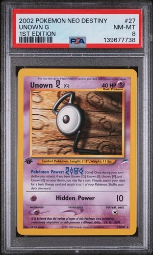 2002 POKEMON NEO DESTINY 1ST EDITION #27 UNOWN G PSA 8