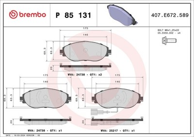 Bremsbelagsatz Scheibenbremse PRIME BREMBO P 85 131 für VW SEAT PASSAT ALHAMBRA