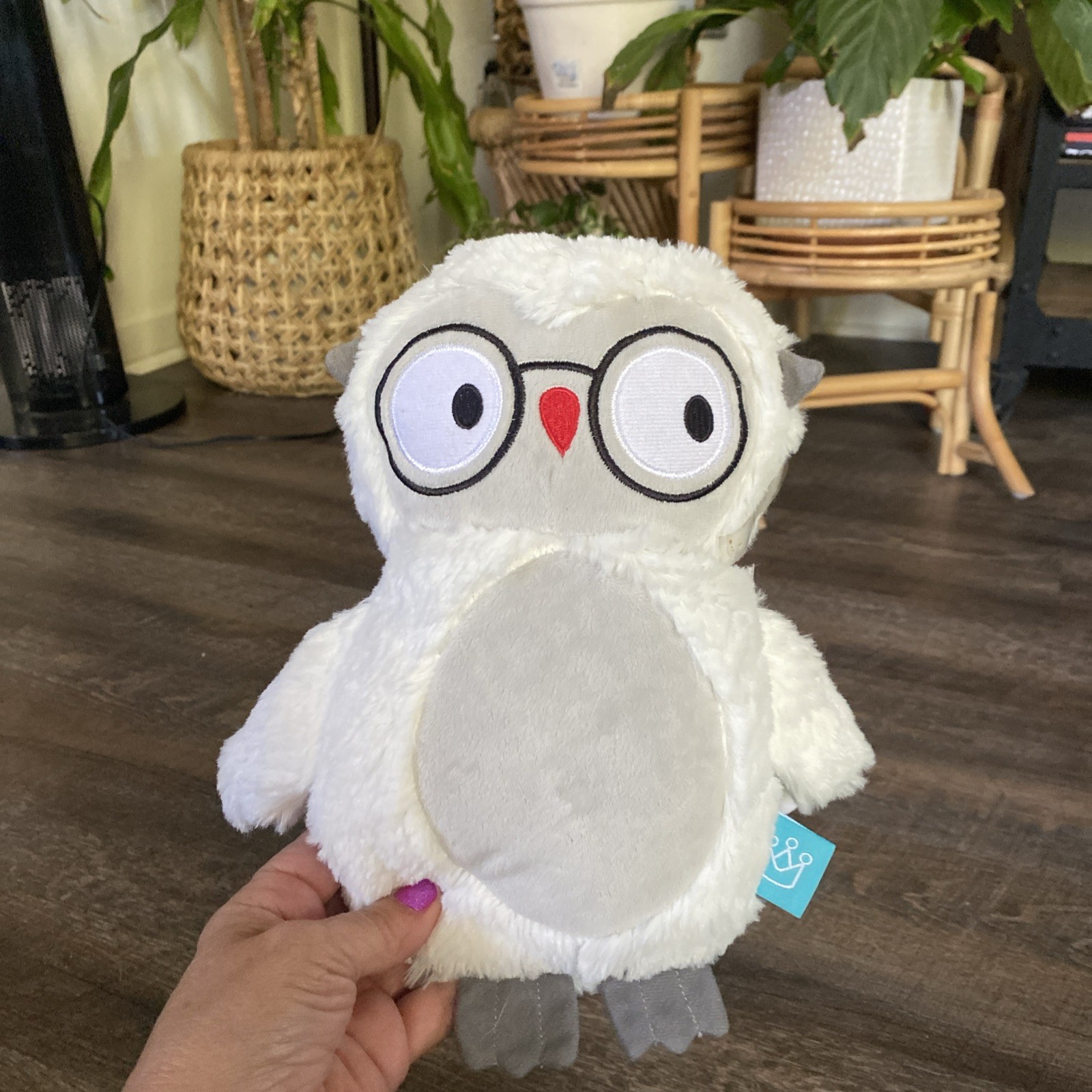 Manhattan Toy Co Baby Plush Pals Owly Owl Stuffed Animal White Gray Glasses