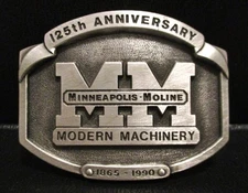 Minneapolis Moline 125th Anniversary MM Modern Machinery 1990 Belt Buckle White