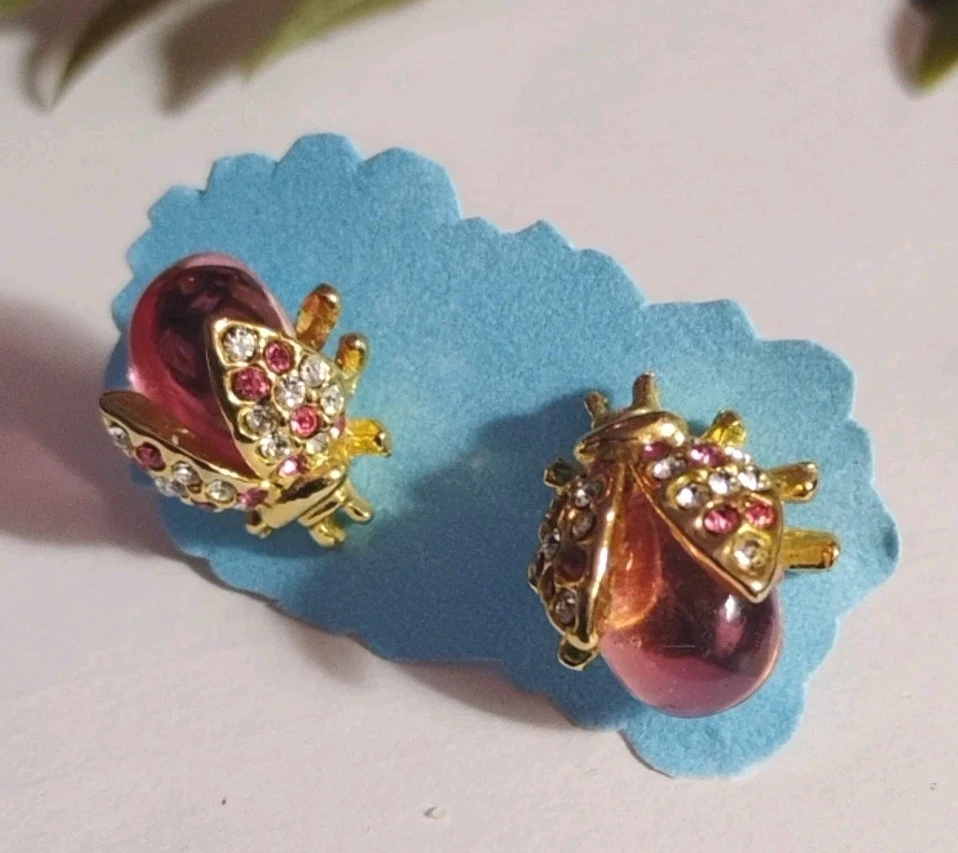 可爱! LADYBUG 粉色“果冻肚”和水钻未签名耳钉! — 第 2/4 张图片