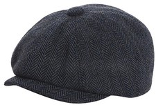 Boys Newsboy Cap Kids Flat Vintage Herringbone Tweed 4-9 Years, Navy