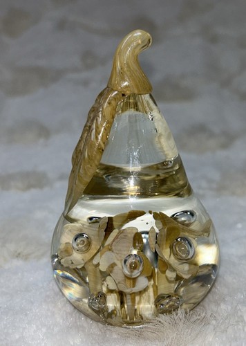 Vintage Maude And Bob St. Clair Clear/Beige Pear Paperweight Flowers/Bubbles - Picture 4 of 12