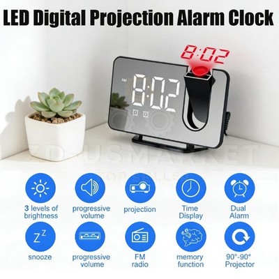 Multifunctional LED Projection Alarm Clock FM Radio for Bedroom Heavy Sleepers