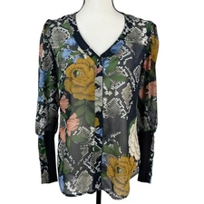 Cabi 3762 Women's Snake Charmer Blouse Size Small Multi Floral Button Front Top