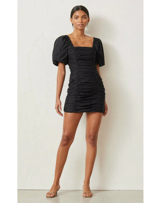 Bec + Bridge Dress AU 14 US 10 Black Linen Ruched Event Wedding Guest Party Mini