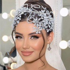 Rhinestone Bride Headband, Wedding Headpiece for Brides Silver Bridal Hair Ac