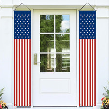 Memorial Day 4Th of July Decorations, Large Hanging American Flag Door Banner, J
