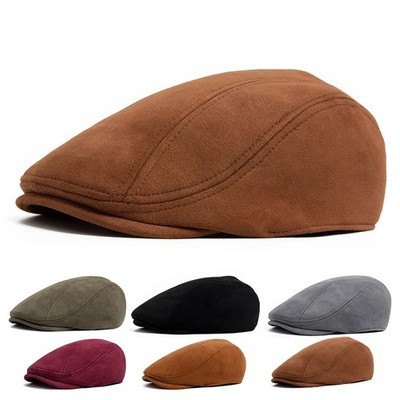  Vintage Newsboy Beret Mütze   Herbst Winter Suede Flache Schirmmütze für Männer