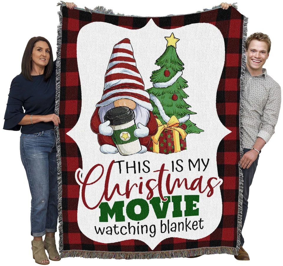 Christmas Movie Gnome Blanket Throw Woven from Cotton - Made in The USA (72x54) - Image 2 of 4