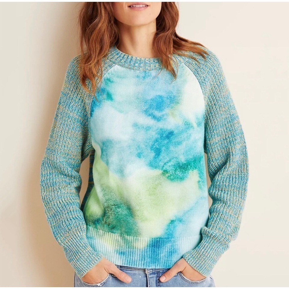 Anthropologie Womenu0026#039;s Watercolor Tie Dye Sweater Green Size Small  Raglan K79 | eBay