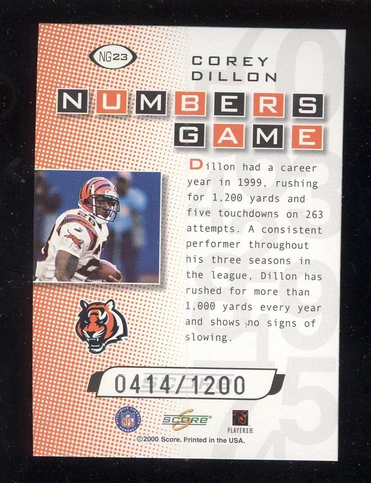 #NG23 COREY DILLON 2000 Score Numbers Game Silver /1200 Cincinnati Bengals - Image 2 of 2