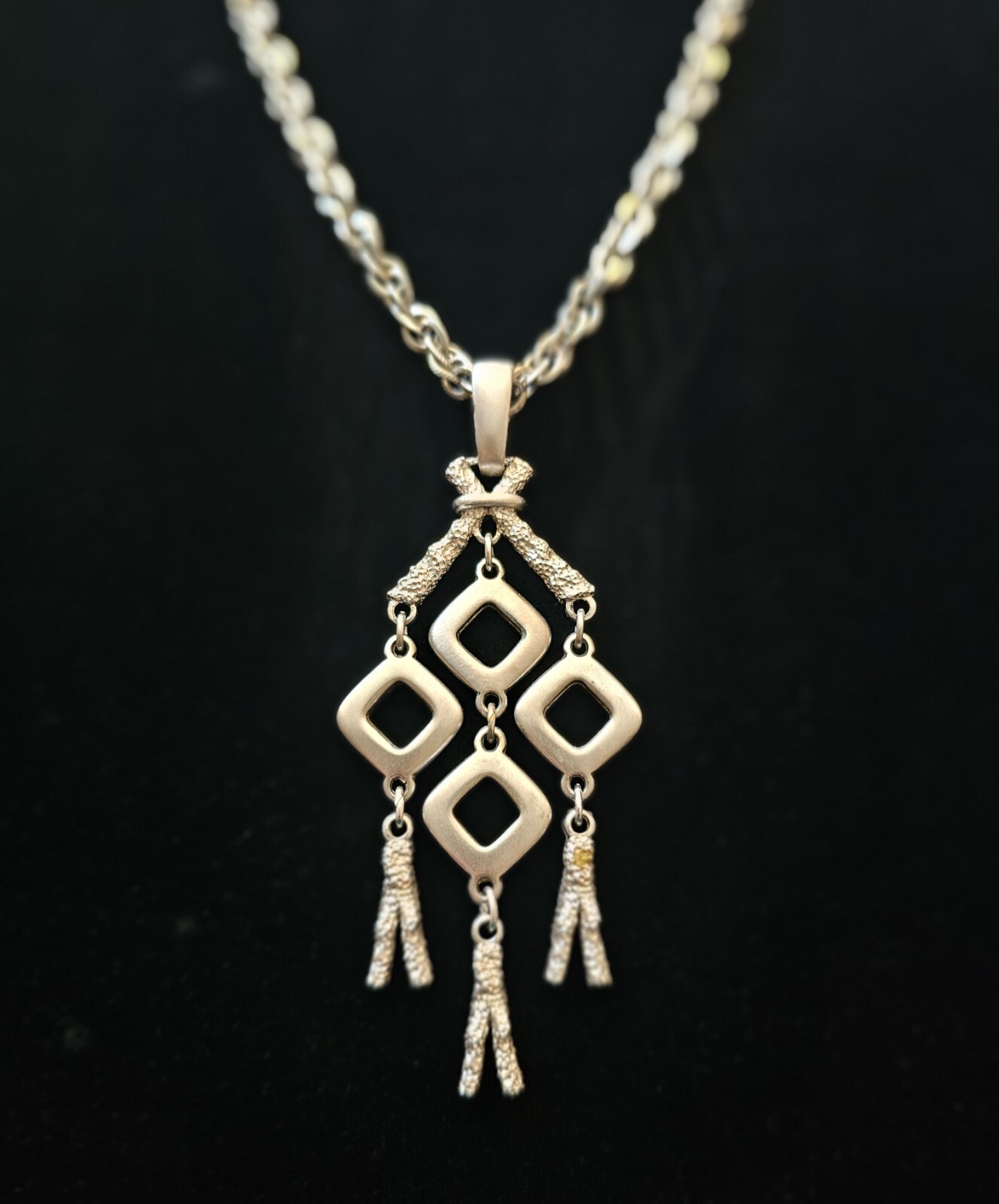 Crown Trifari Silvertone Geometric Necklace State… - image 3