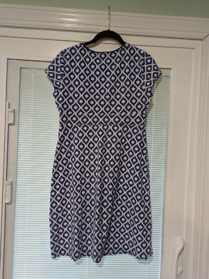 Boden Lola Jersey Dress Women's 8P US Faux Wrap Pockets Blue White Scallop | eBay Boden Lola Jersey Dress Women's 8P US Faux Wrap Pockets Blue White Scallop | eBay