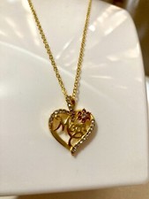 Goldtone Rhinestone  Flower Mom Heart Shaped Pendant Necklace - New