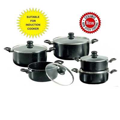 10tlg Antihaftbeschichtet Topf Set Glasdeckel Lager Set Keramikbeschichtet 18-26 cm