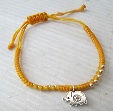 NiCe! Hmong Hill Tribe Unisex Silver & Hemp Charm Bracelet Elephant Design