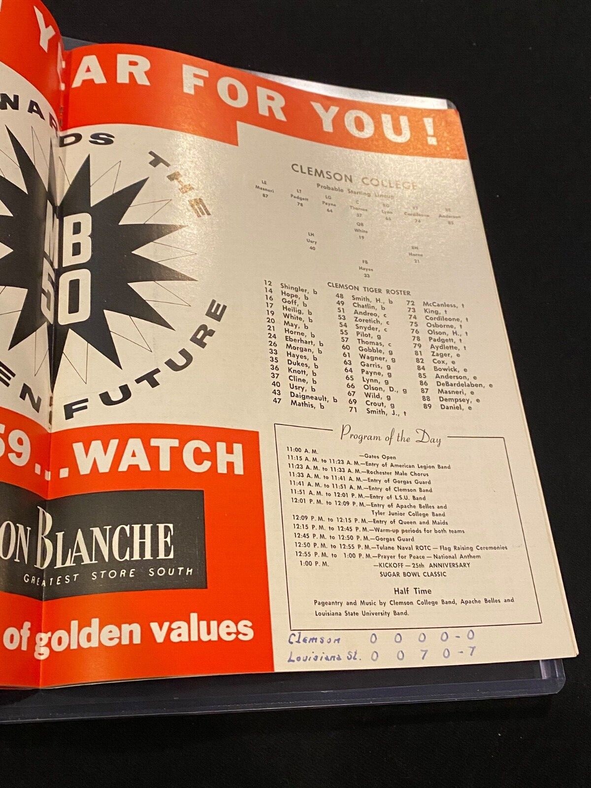 1959 LSU CLEMSON SUGAR BOWL COLLEGE FOOTBALL GAME PROGRAM TIGERS VS