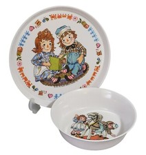 1969 Oneida Raggedy Ann Andy Plate Cereal Bowl Set Melamine Bobbs-Merrill MCM
