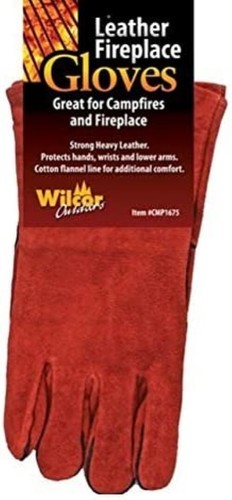 Campfire Fire Place Tender Gloves Strong Heavy Leather Fireplace Red Oven Mitt - Picture 2 of 4