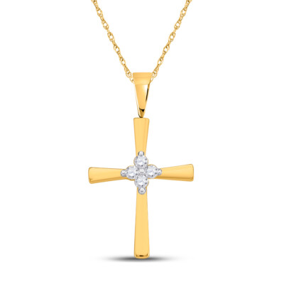 L U DIAMONDS 14K Yellow Gold Diamond Cross Pendant 1/20 CT