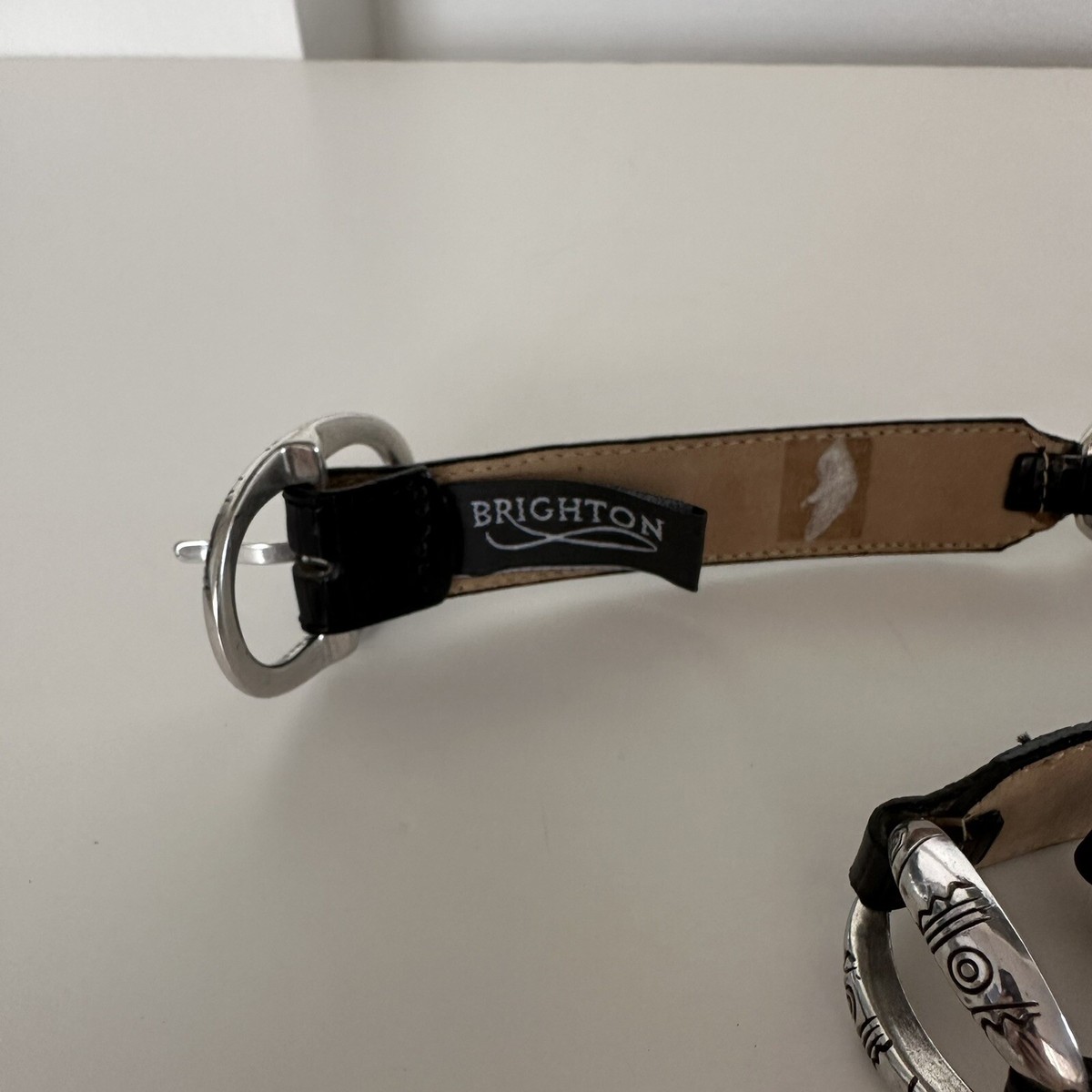 Vintage Brighton Black Leather & Silver Ring Belt Sz M/L 32  display picture 3