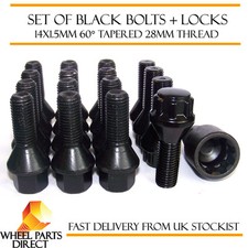 Schwarze Radschrauben & Schl&ouml;sser (12+4) 14x1,5 Muttern f&uuml;r Mercedes A-Klasse [W169] 04-12
