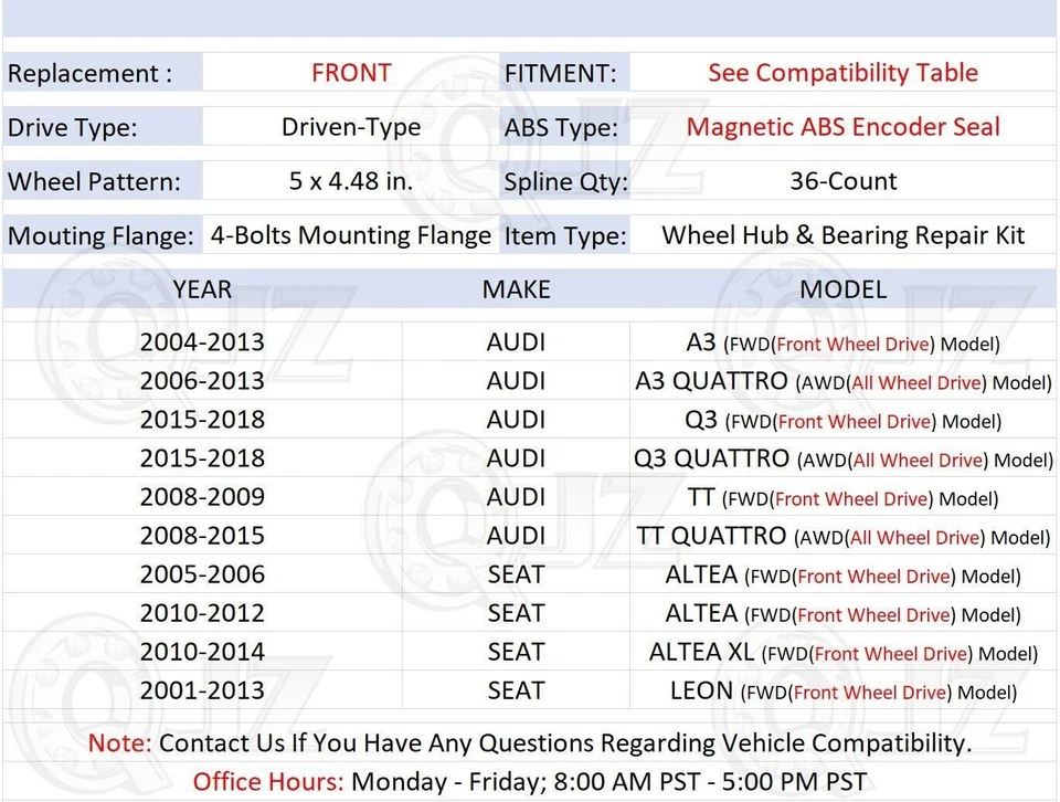 [DELANTERO (cantidad 2)] Conjunto de buje de rueda para Audi A3 Q3 TT Seat Altea XL León modelo tracción delantera Foto 2 de 4