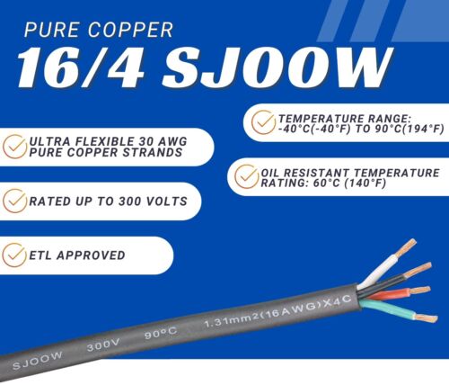 WindyNation 16/4 16 AWG 4 Conductor SJOOW Cable Cord Wire 300V Portable Power - Picture 62 of 112