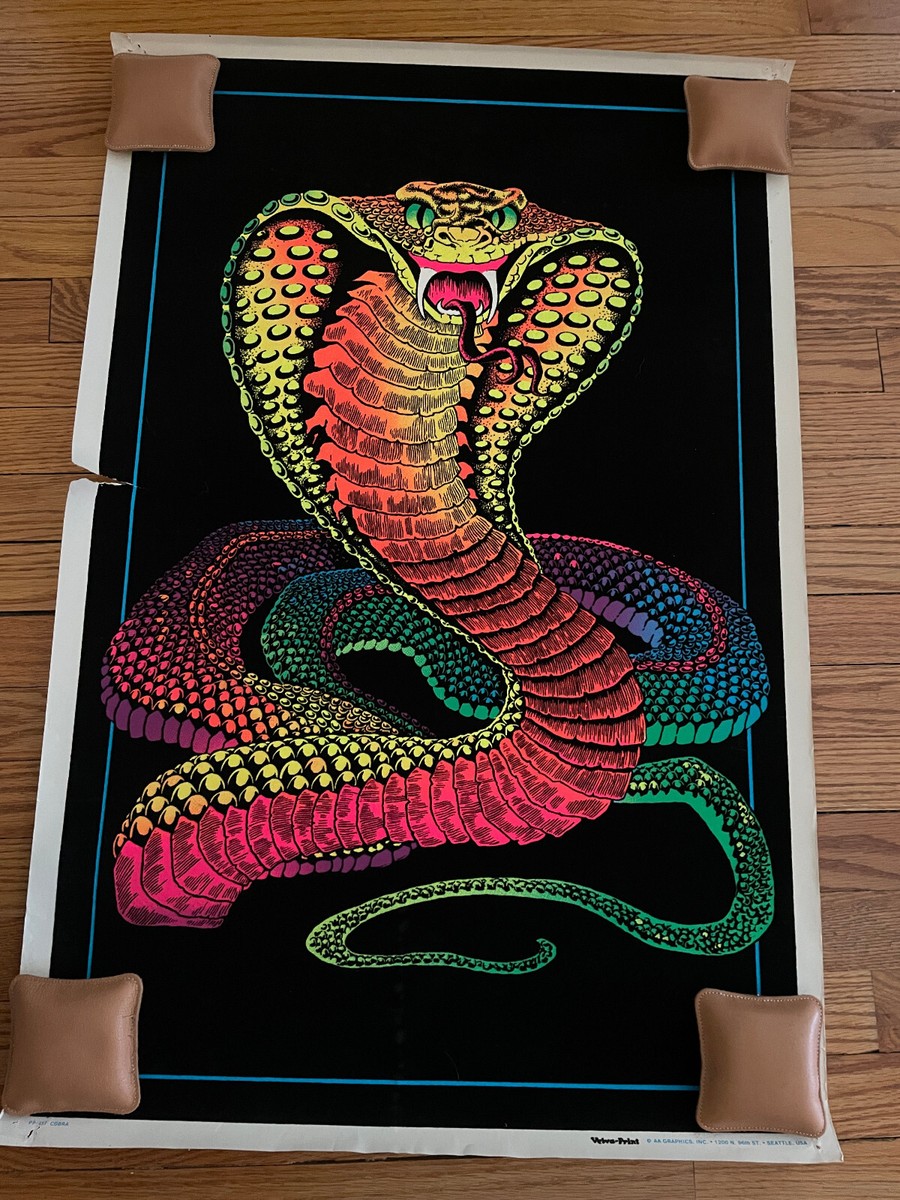 Vintage Blacklight Velvet Poster Cobra 35” X 23” Velva PP-457 
