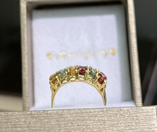 Anillo de banda de oro sólido de 14 K de 2 filas, zafiro de color natural. Talla 6,25, 3,78 gramos - Imagen 9 de 10