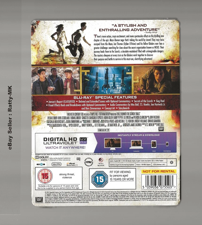 MAZE RUNNER : THE SCORCH TRIALS - UK EXCLUSIVE BLU RAY STEELBOOK - NEW & SEALED - Image 2 of 3
