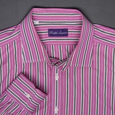 Ralph Lauren Purple Label Dress Shirt Mens 17.5 Pink White Black Stripe Italy