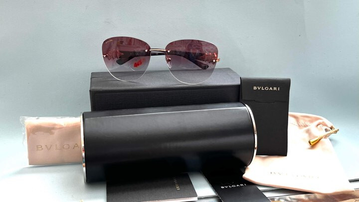 Bvlgari Italy 6072-B 376/8H Rosa Pallido Rimless Sunglasses