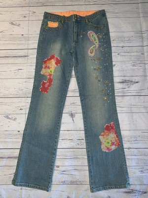 floral patch jeans