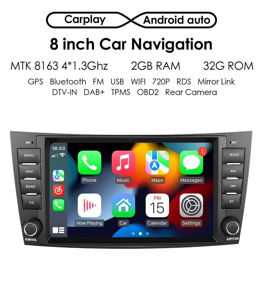 For Mercedes Benz E-W211 E320 E350 E500 CLS-W219 Android 12 CarPlay Radio 2+32GB - Image 3 of 4