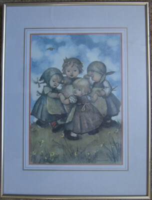 Ernst Hummel Print Reproduction 4-BILDER Together Figures Children Antique Sign