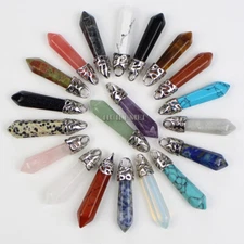 20pcs Mixed Natural Stone Gems Hexagonal Pointed Pendants Healing Crystal Quartz