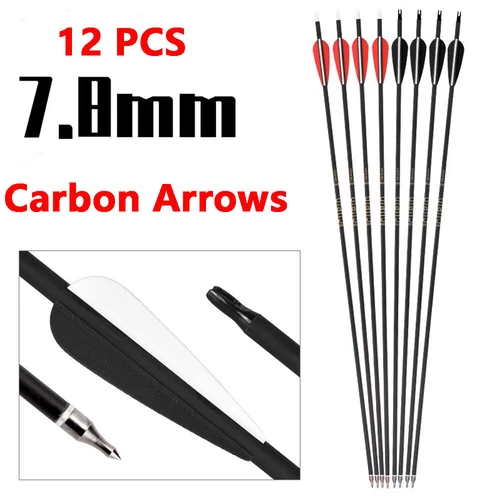 12PK Archery 30" Carbon Arrows SP500 Hunting Arrowheads for Compound Recurve Bow - Picture 1 of 19