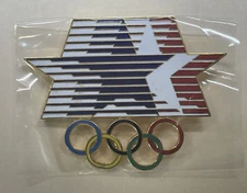 1984 Los Angeles OLYMPICS Stars In Motion + Olympic Rings Pin EXTRA LARGE & NEW