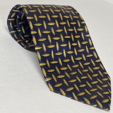 BARNEYS NEW YORK Tie Repp Silk Geometric BLUE GOLD Necktie Made In JAPAN A10