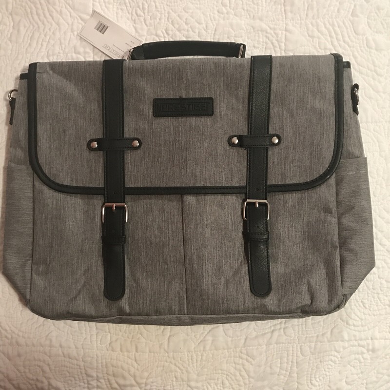 PRESTIGE MESSENGER BAG  Grey 15” Padded Laptop Pocket 16”x12”x4” NWT’s