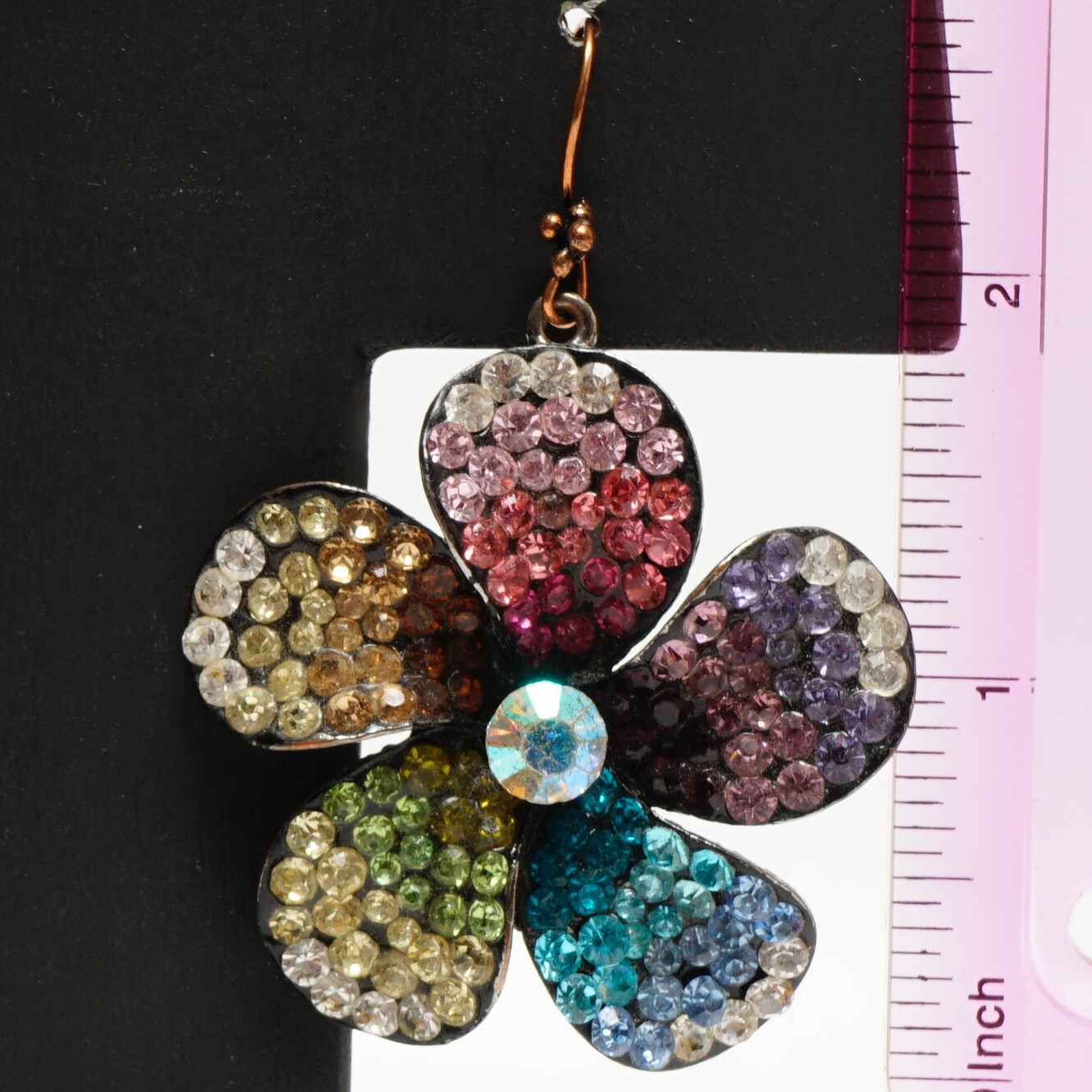 Rainbow Rhinestone Flower Dangle Drop Earrings Vi… - image 3