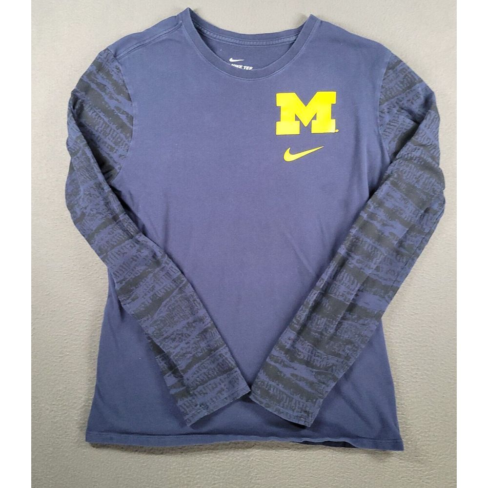 Michigan Wolverines Shirt Men's M Blue Yellow Nike Athletic Cut Football NCAA