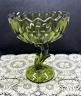 Vintage Indiana Carnival Glass Green Lotus Blossom Candy Dish Flower Design