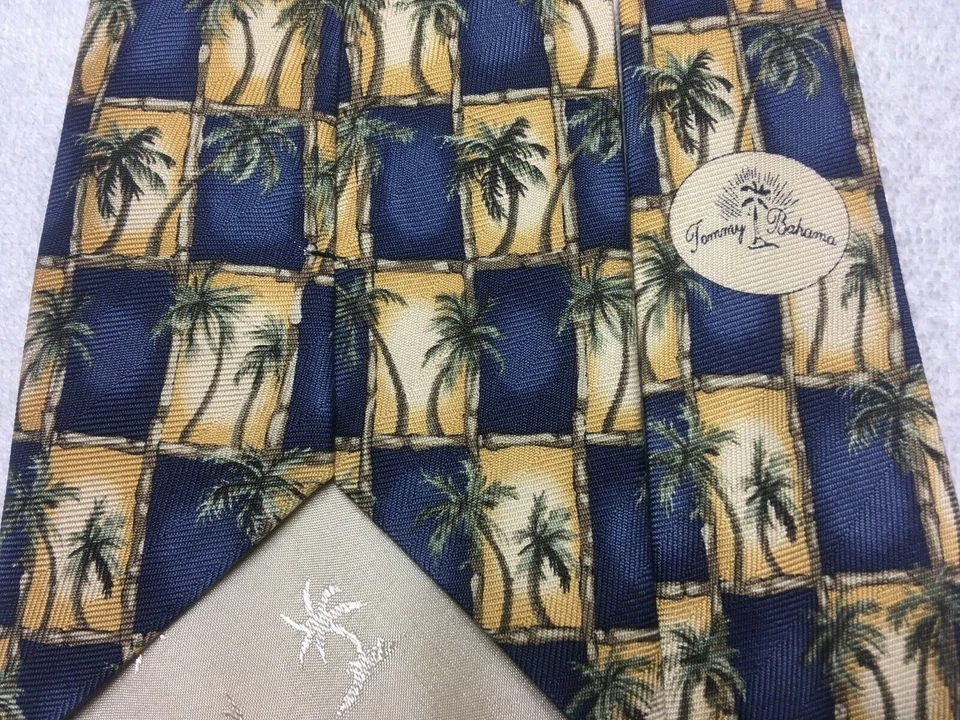 CORBATA HOMBRE TOMMY BAHAMA AZUL AMARILLO VERDE PALMERAS 4,25 X 60 Foto 4 de 4