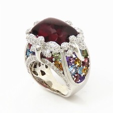 NYJEWEL 18k Gold 18.6ct Rubellite Tourmaline Diamond Gemstone Dragonfly Ring