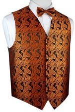 MEN'S BURNT ORANGE PAISLEY FORMAL TUXEDO VEST  BOW-TIE. WEDDING PROM HOMECOMING