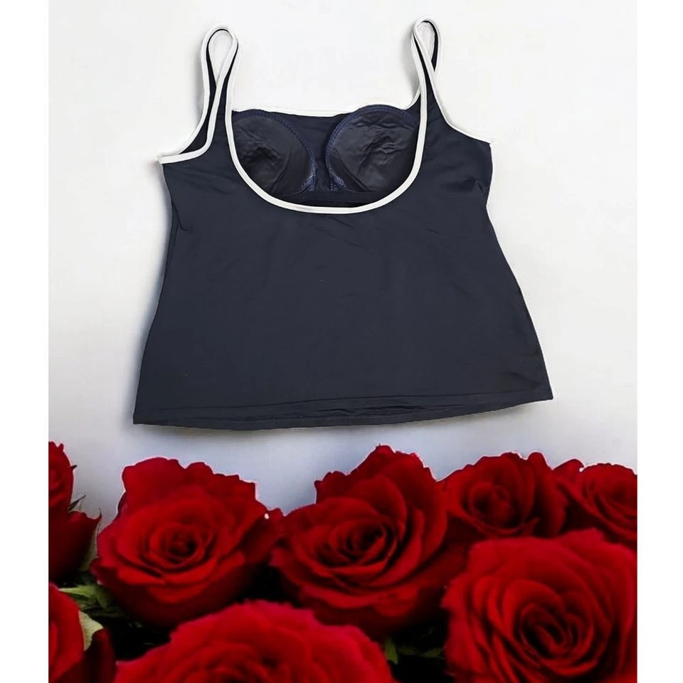 Camiseta sin mangas Ralph Lauren negra ribete blanco deportivo cami sujetador incorporado 14 de colección Foto 3 de 4