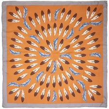 Wyoming Traders Wild Rag Tan Feather Western Print 100% Silk Scarf - 34.5"